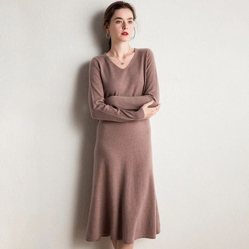Wholesale high quality long Cashmere wool dress