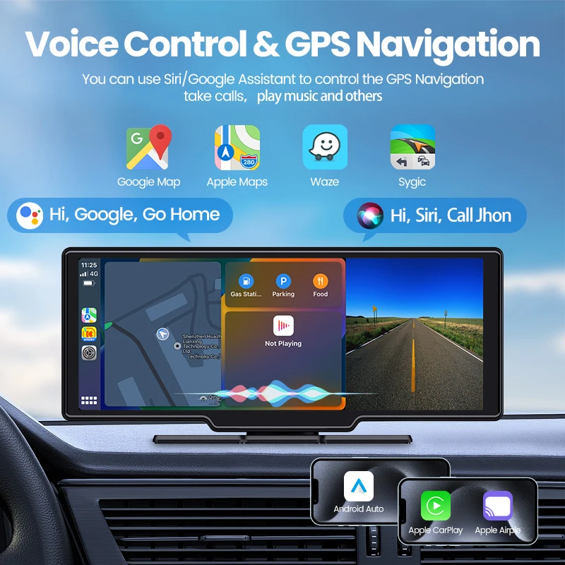 Maustor Portable 10.26 inch Wireless Carplay Android 10.0 4+64G Universal Car Smart Screen With 3G/4G Sim Card TF Card Wifi BT