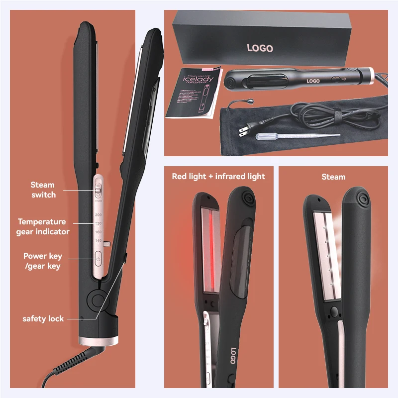 Portable Mini Professional Ceramic Steampod Hair Straightener & Curler 2 In 1 Flat Iron Hair Straightener