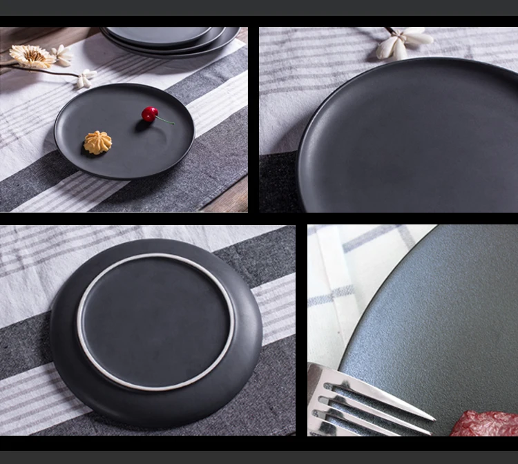 Savall HoReCa Logo printing Black Round ceramic deep soup plate restaurant dinner ceramic plates set black porcelain soup plates