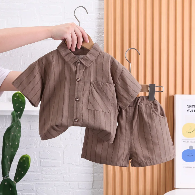 2 Piece Shorts Set Kids Custom Logo Summer Striped Shirt Children Outfit Kids Clothing Toddler Boy Clothes Boy Clothing Sets