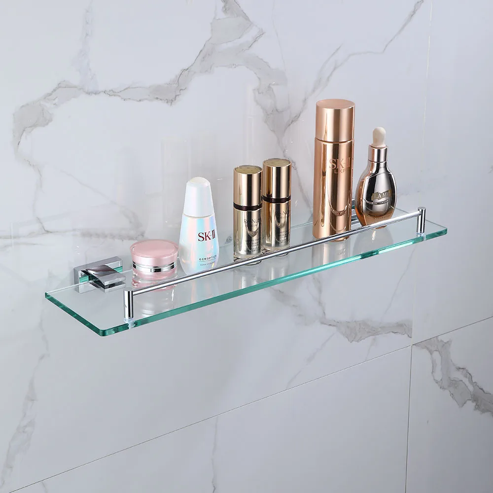 Wall Mount Single Tier Bathroom Glass Shelf Single Glass Shower Shelf