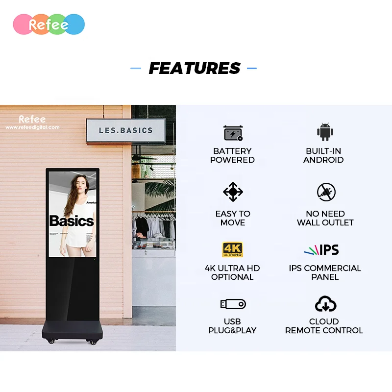 32 дюйма 43 55 дюймов 65 4k ЖК-дисплей рекламный монитор перезаряжаемая батарея floorstand медиаплеер цифровая вывеска дисплей