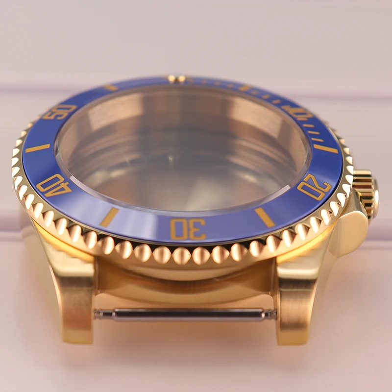 High Waterproof Level Divers Gold Watch Case Blue Bezel Parts for SEIKO NH35 Nh36 Eta 2824 Miyota 8215 Movement Case Accessory