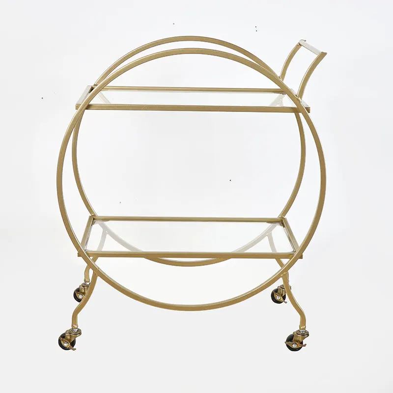 Manufacturer Gold Metal Trolley Glass Hand Trolley Cart Food Cart Trolley