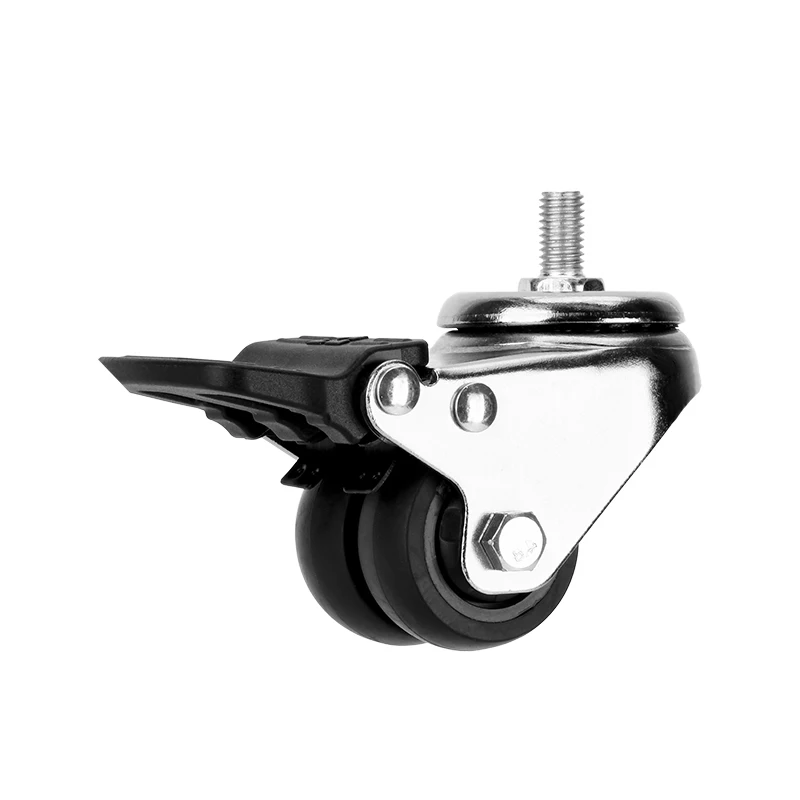 1.5 Inch Dual Wheel Caster 37mm Threaded Stem TPR Swivel Locking Twin Wheel Caster Wheel Furniture Industrial TPR Castor