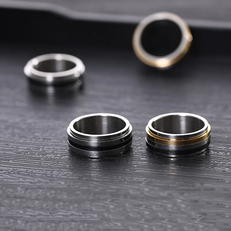 Wholesale Anillos De Acero Inoxidable Al Mayor Hiphop Gothic Punk 3 Colors Mixed Rotating Stainless Steel Rings For Men