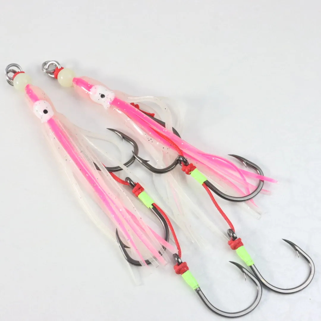 Customized Sizes Luminous Octopus Squid Skirt Assist Hooks 6/0  7/0  8/0  9/0  Jigging 3 Hook Rigs