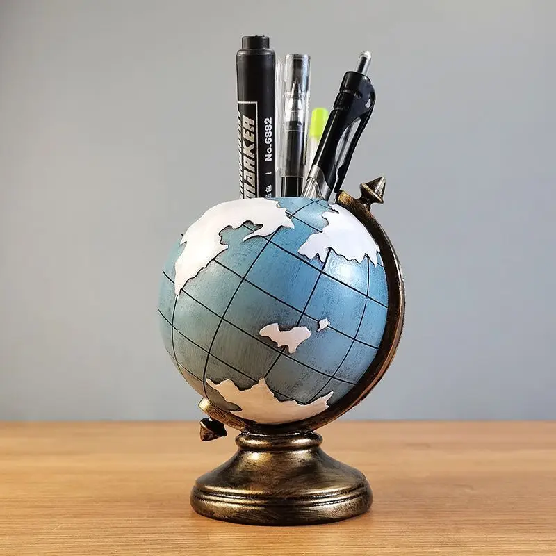Personalized office home school desk accessories organizer resin handmade custom tellurion globe pencil pen holder for decor