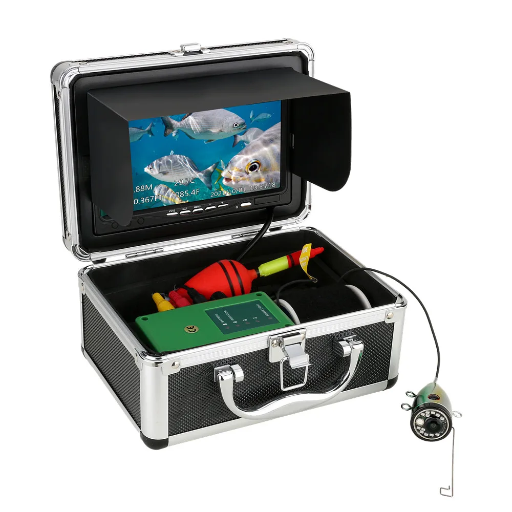 Portable Underwater Fishing Camera with Depth Temperature Display-Waterproof HD Camera and 7' LCD Monitor-Infrared Fish Finder