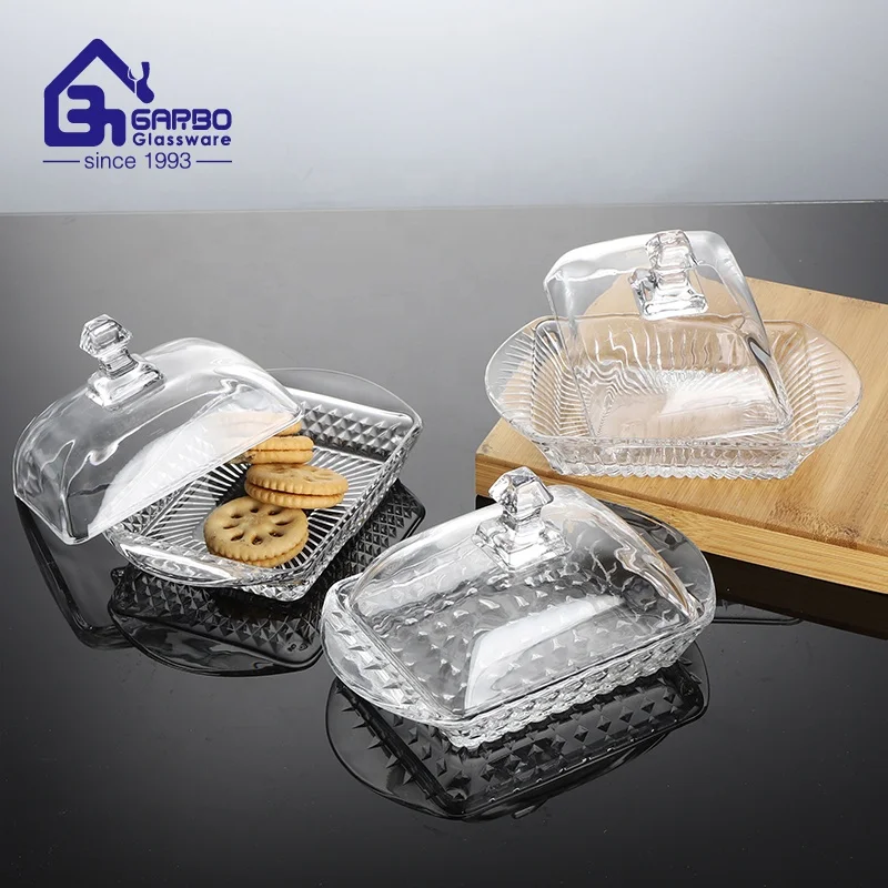 Modern Candy Jar European Rectangle White Glass Butter Tray Dish with Minimalist Design Healthy Food Storage Lid for Giveaways
