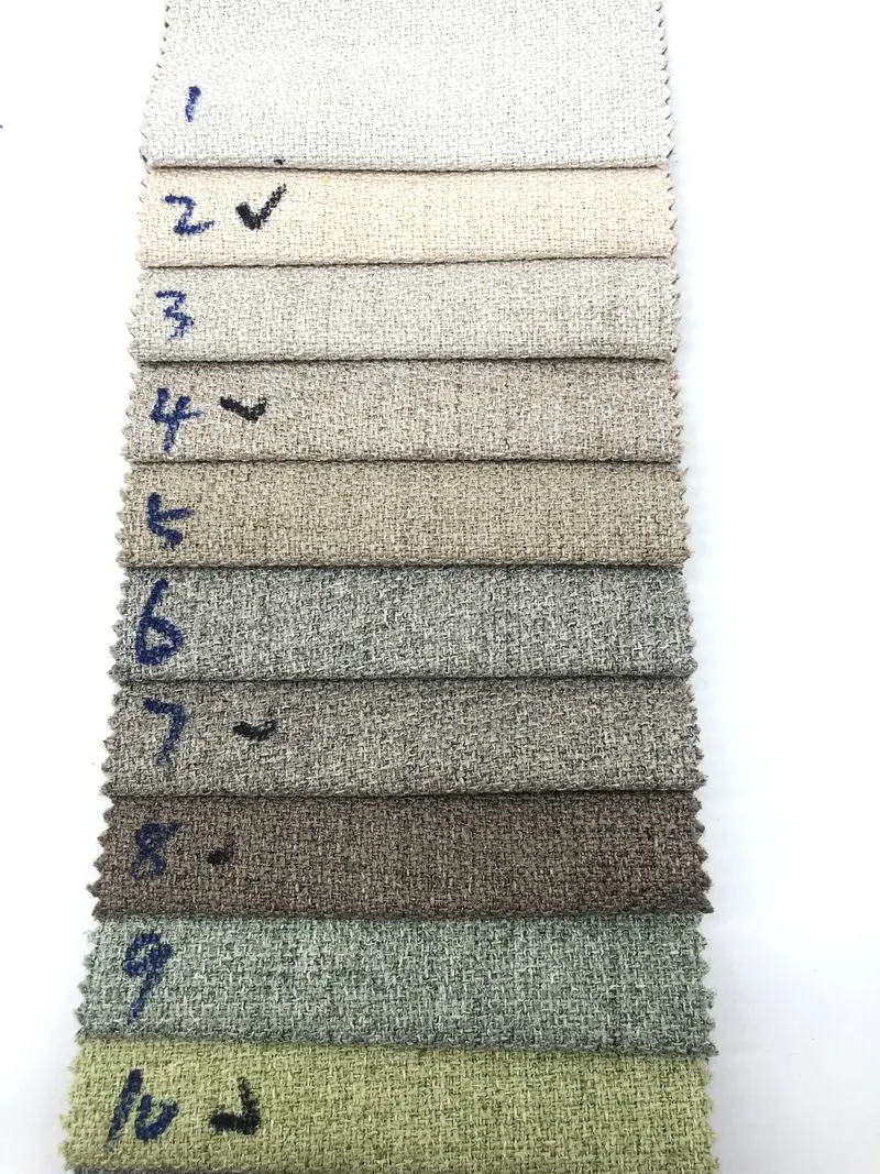 Low moq  nonwoven backing  ready goods textured weave upholstery felt linen look fabric