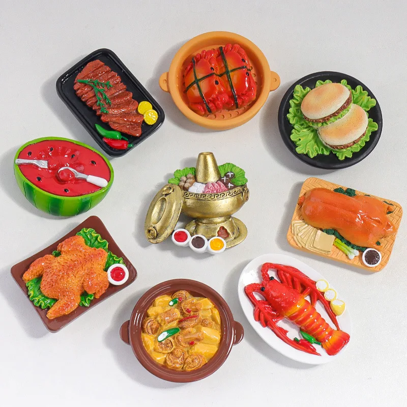 Simulation creative special food Chinese food play refrigerator sticker snacks food finished 3D three-dimensional resin magnetic