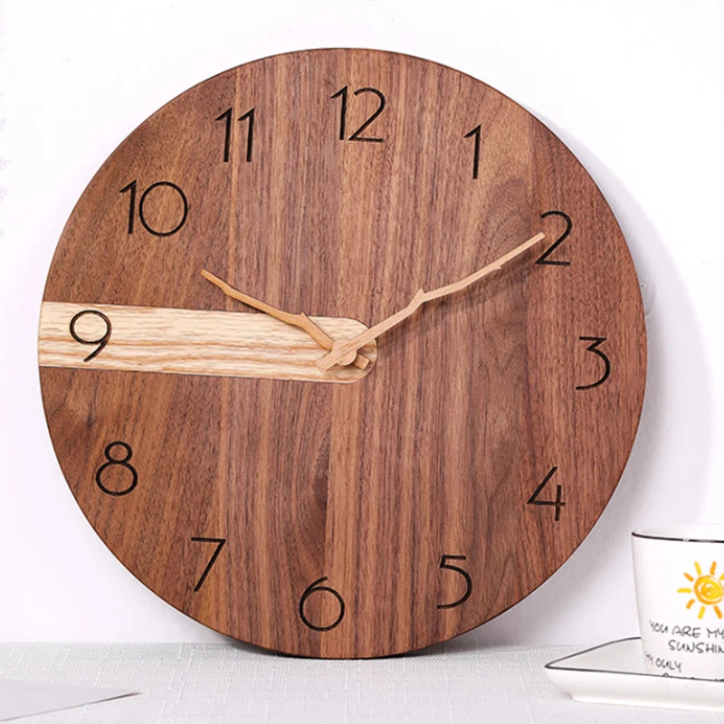 Wall Decor Solid Wood Wall Clock For Living Room Modern Clock Quiet Electronic Original Wood Clock