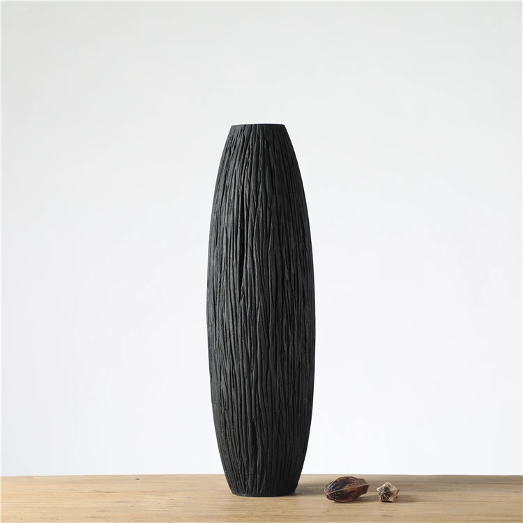 Wholesale nordic style unique shape black floor resin vase for home decor