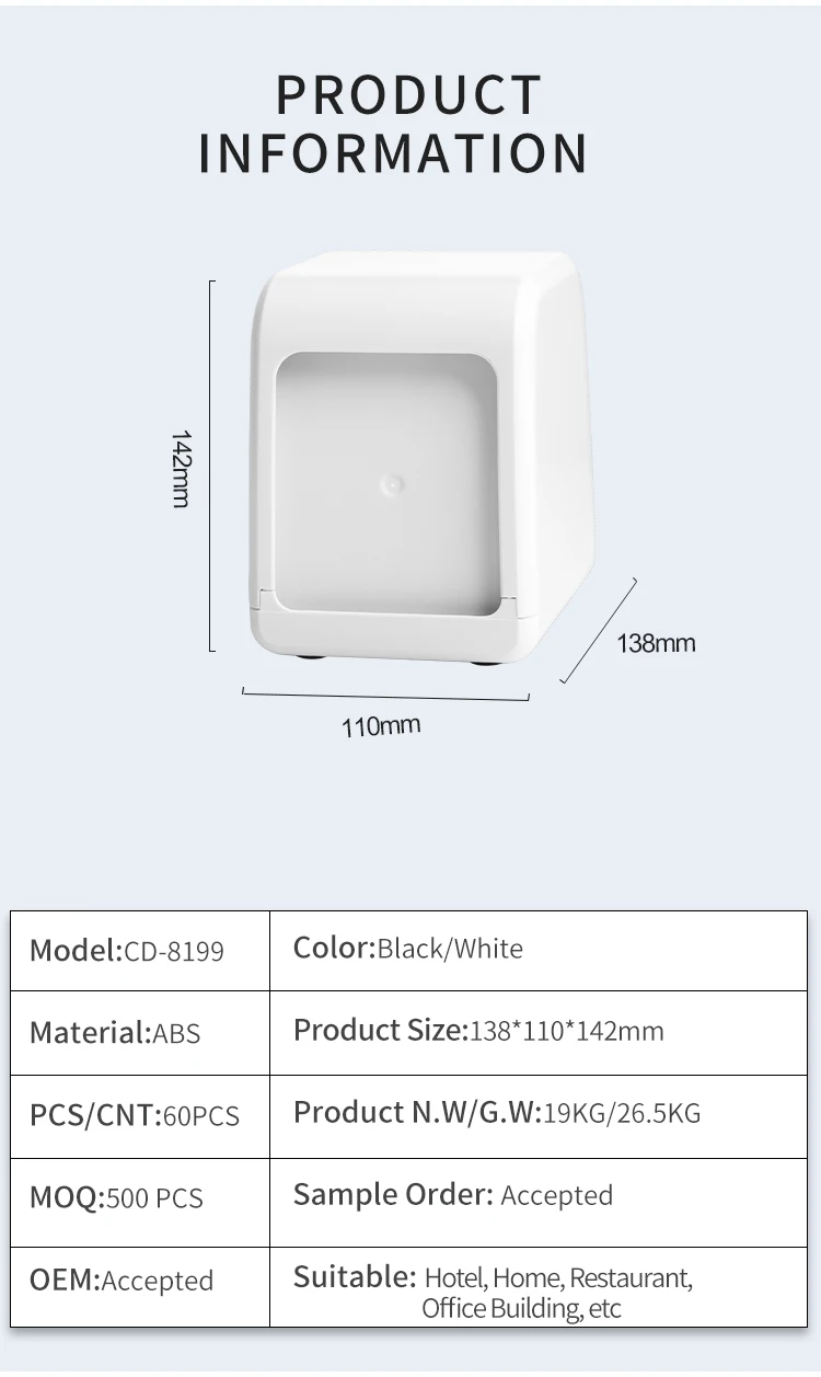 CD PANG Pop Up Napkin Dispenser Custom Luxury Paper Tissue Box Cover Plastic Restaurant Napkin Holder Facial Tissue Towel Box