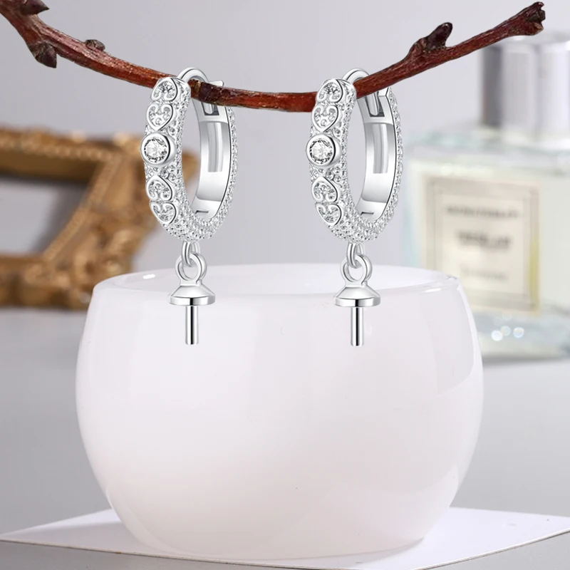 Jewelry semi-finished product inlaid with white Green zircon Earring buckle accessories gold and silver Earrings accessories