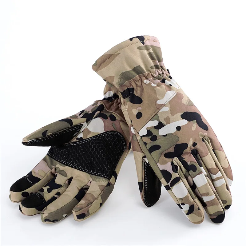 Дешевые флисовые теплые водонепроницаемые сенсорные спортивные перчатки для верховой езды на открытом воздухе камуфляжные зимние мужские