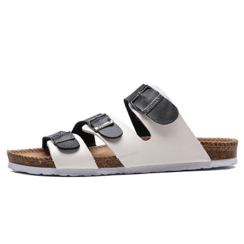 
Men Summer PU Beach Shoes Three-Button Sandals Leisure Cork Non-slip Comfortable Couple Sandals Women Breathable Slippers 
