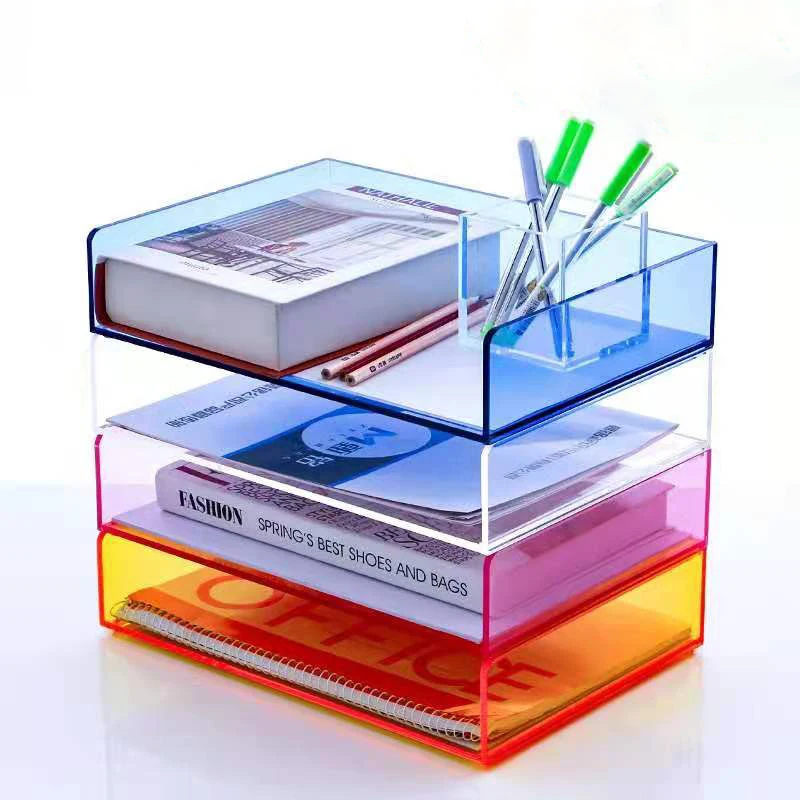 A4 Single-Layer Color File Tray Transparent Combination Multi-Layer File Acrylic Display Stand