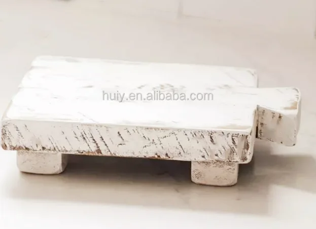 Wood pedestal rustic wood farmhouse riser tray stand