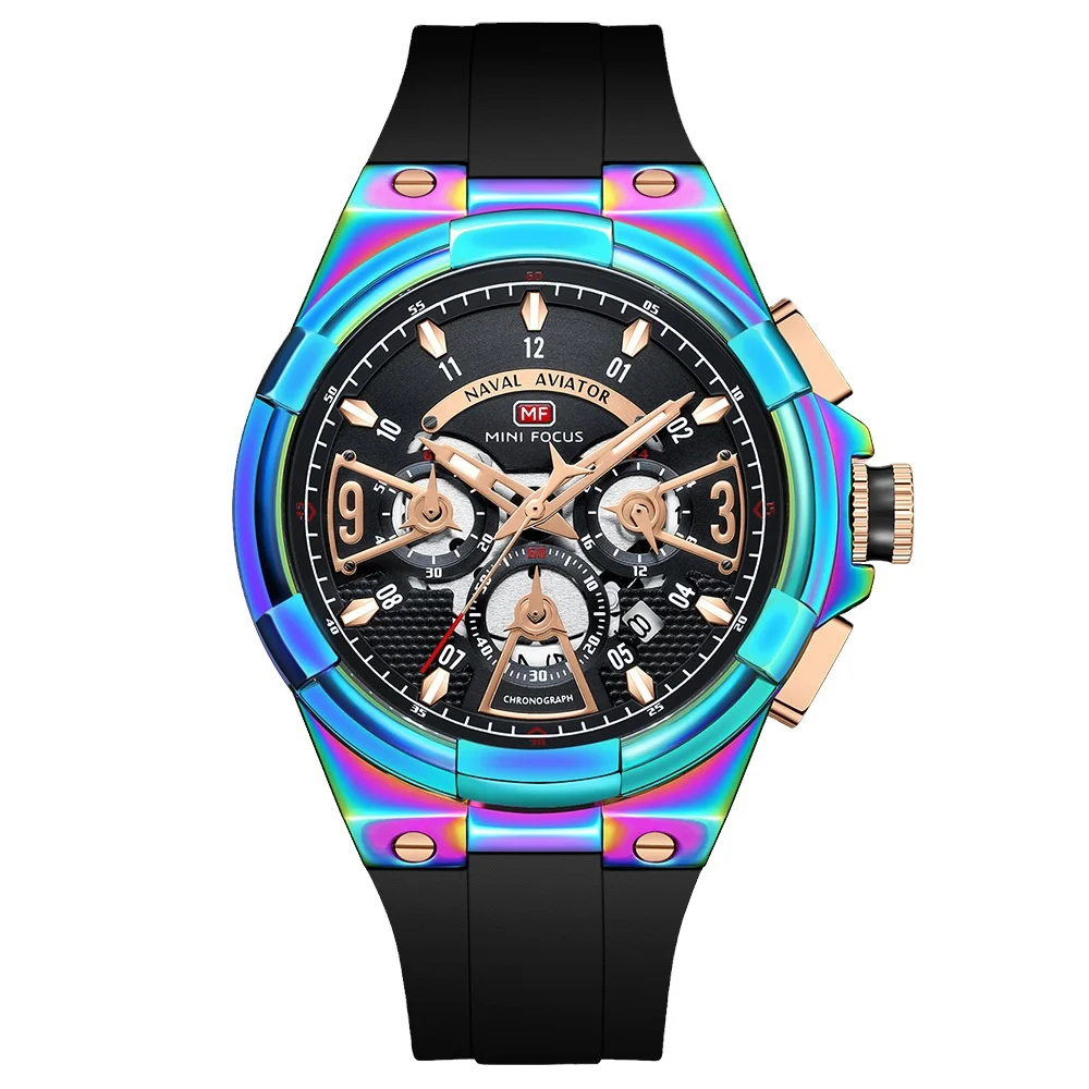 MINI FOCUS 0402G Multifunction Sport Silicone Strap WristWatches Waterproof Chronograph Calendar Casual men Quartz Watch