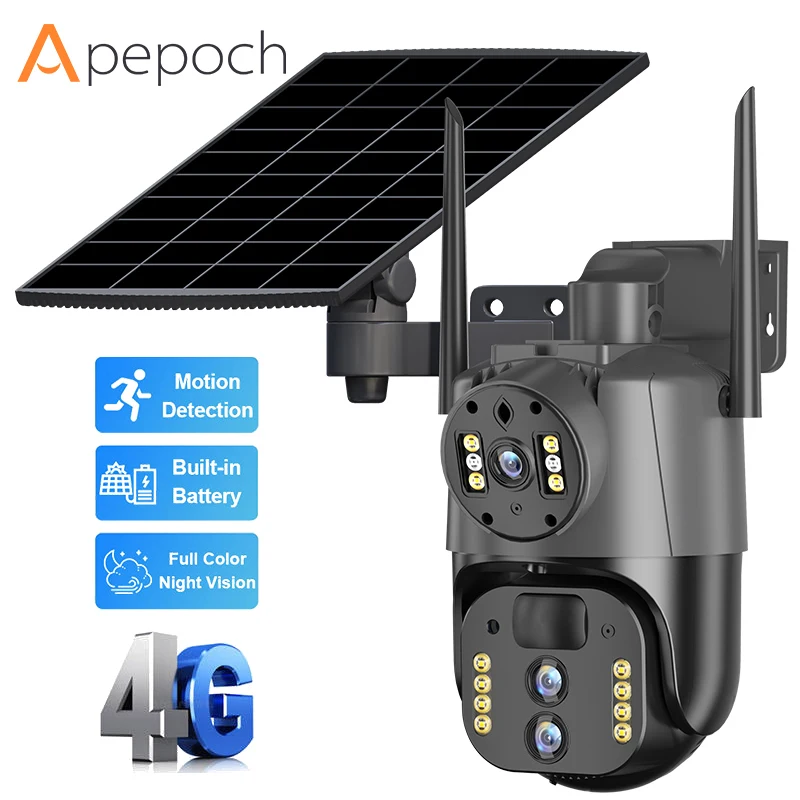 Wholesale 8W 3MP network camera Solar panel 4G security Camera 3 lens multi screen camera