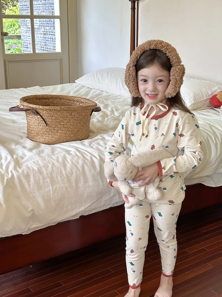 617 new arrival Korean design infant baby girls pajamas cartoon print child kids cotton pajamas fashion wholesale