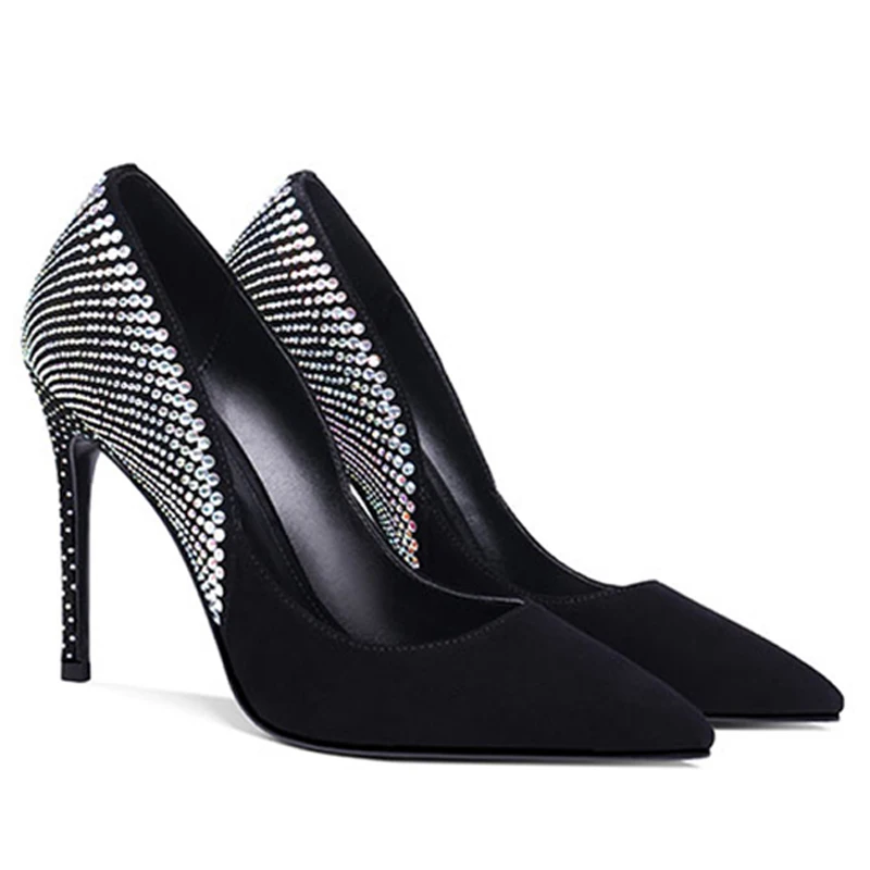 Женские туфли-лодочки на высоком каблуке-шпильке, замша, кожа, кристаллы, женская сексуальная обувь на каблуке для женщин