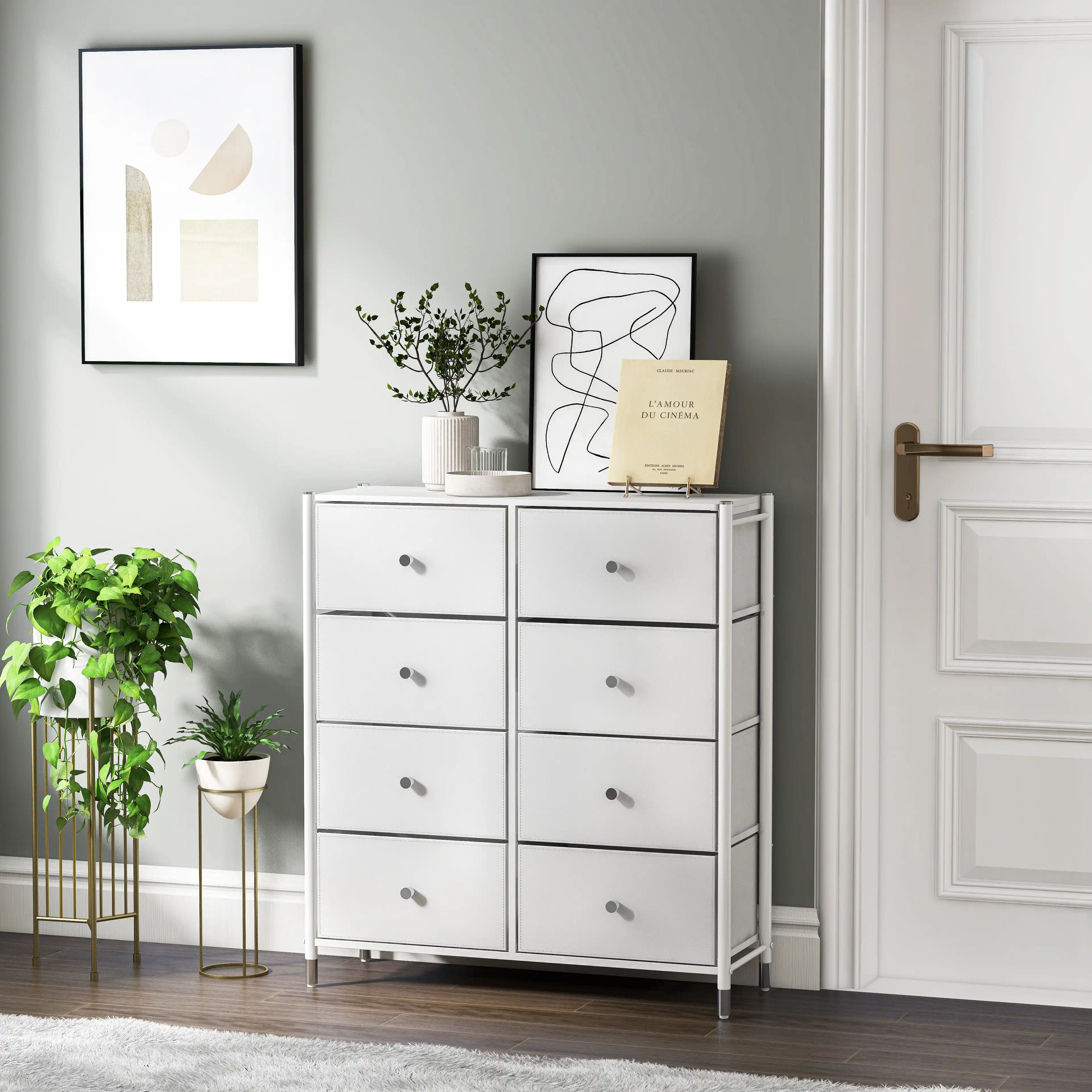 China Direct Factory Black Chest Of Drawers Sturdy Steel Frame Living Room Metal Fabric Storage Cabinet