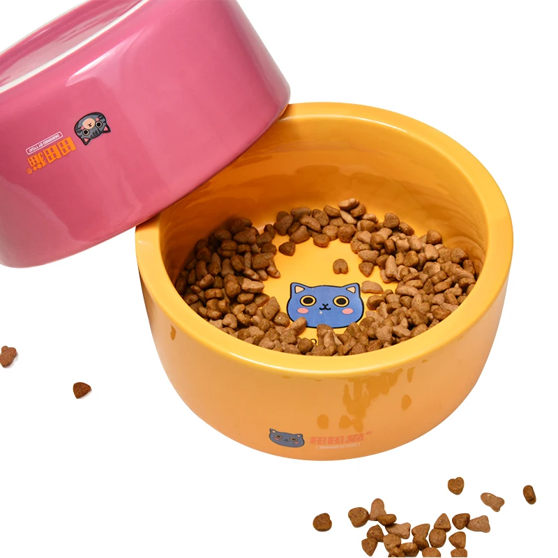 Round Shape Ceramic Pet Feeding Bowl Customized Design Dog Food Bowl Stoneware Non Slip Cat Bowl