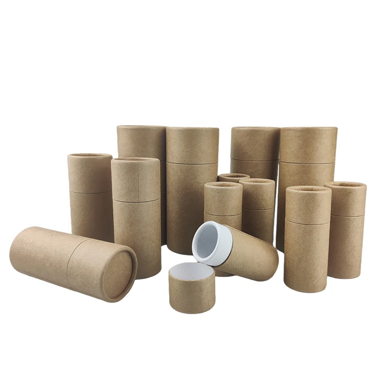 Biodegradable in STOCK Empty Deodorant Containers Brown Kraft Round Paper Cardboard Boxes Tube with Lid Cosmetics Essential Oil