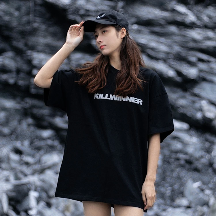 Killwinner fashionable boyfriend style letters tshirt short sleeve heavy cotton unisex puffer print t shirts in bulk