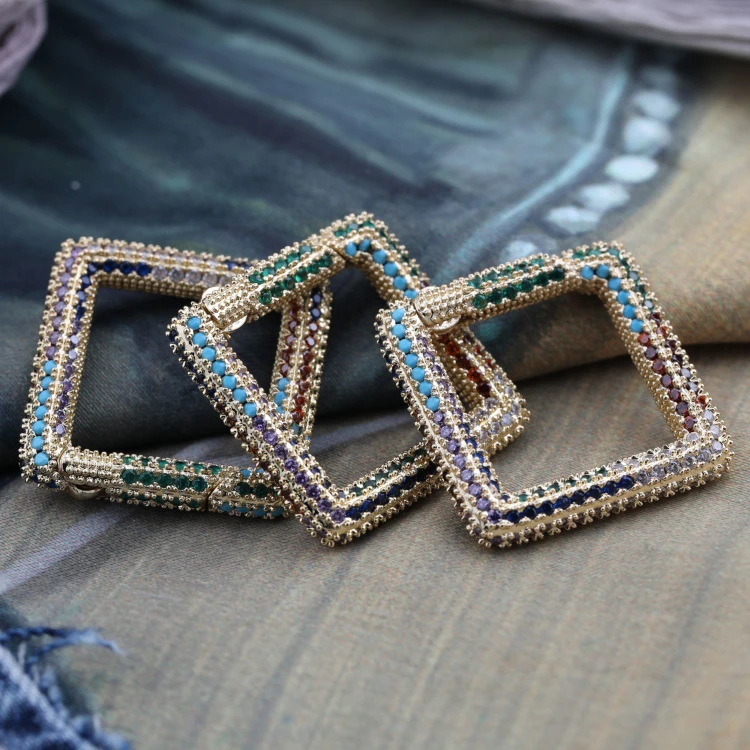 WXSQ25365-KC 2021 Радуга CZ микро проложить 25 мм Открытый латунный кулон застежки крючки для изготовления ожерелья