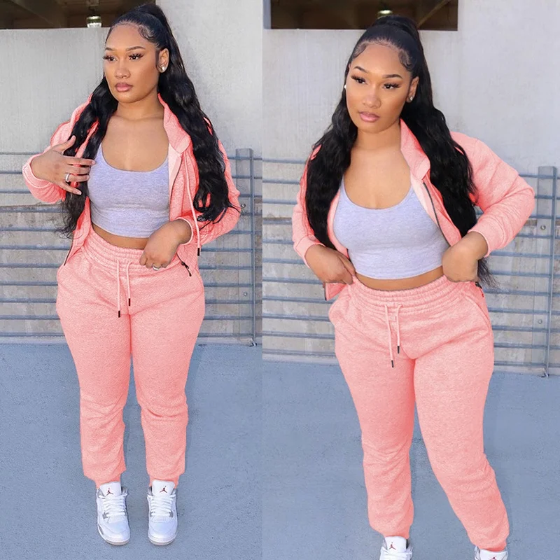 New Design Womens Track Suits Crop Hoodie Velour Tracksuit Pink Soft Two Pieces Velvet Tracksuit For Women