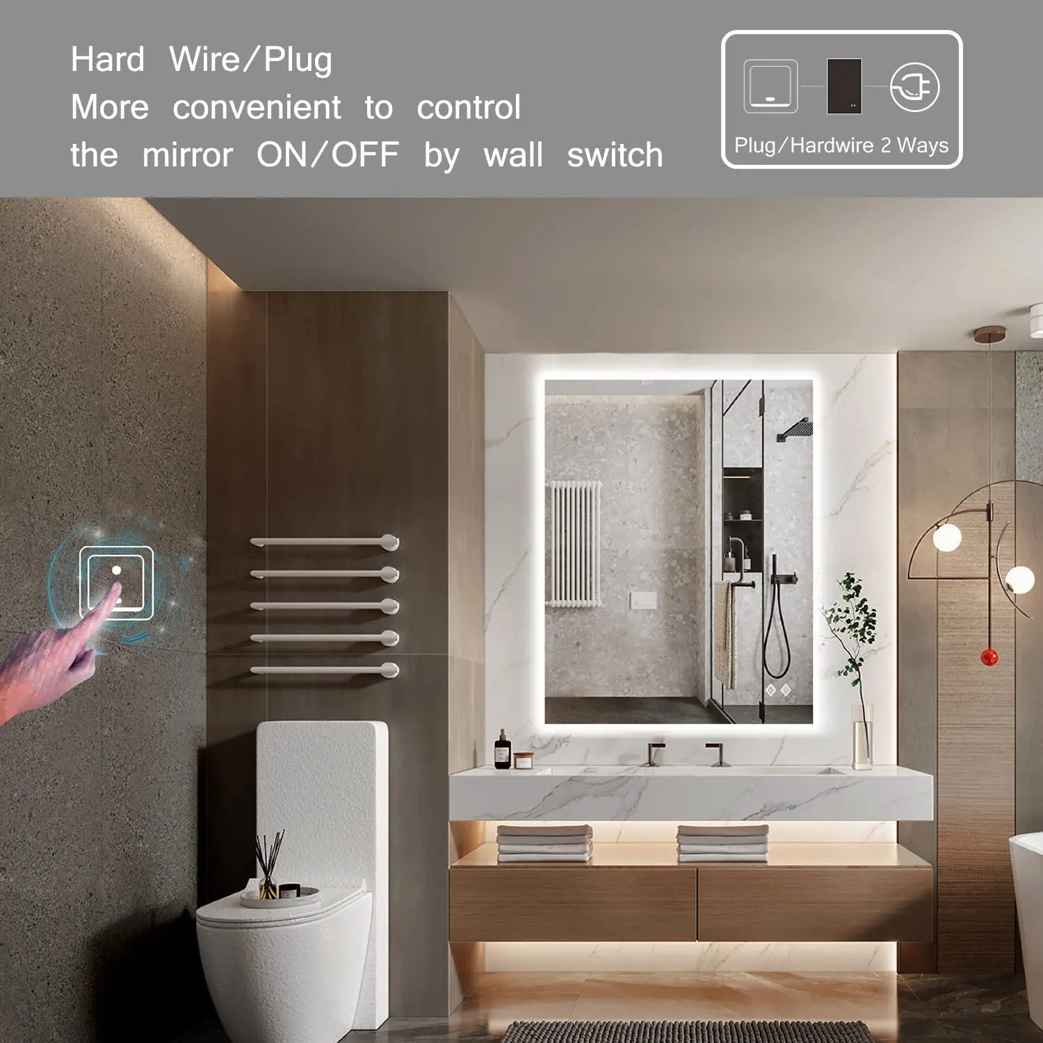 Large Screen Led smart  Backlit Bathroom Mirror Display for hotel