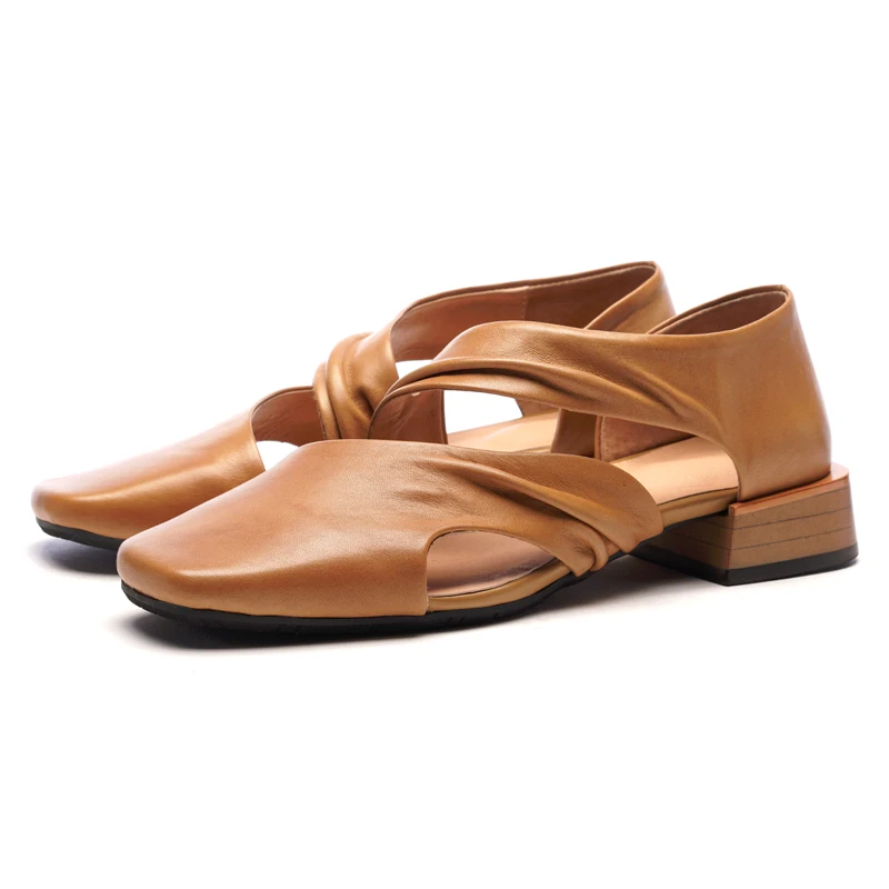 
Women Elegant Square Toe Pump Shoe Slip on Double Strap Genuine Leather Casual Stylish Lady High Heel Dress Office Shoe 