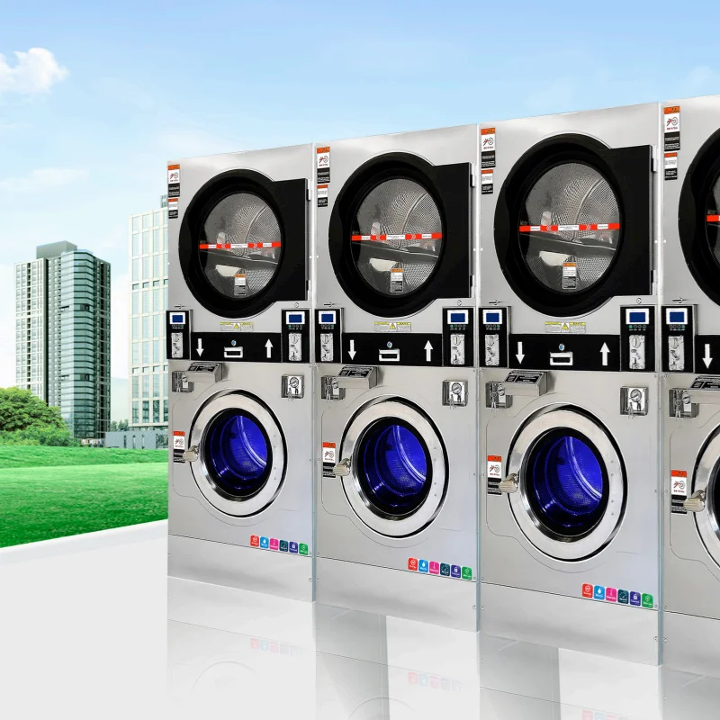 Commercial Laundry Equipment 12kg 16kg 22kg Stacked Washing Machines Dryers Coin Operated with Dry Function Electric Laundromat