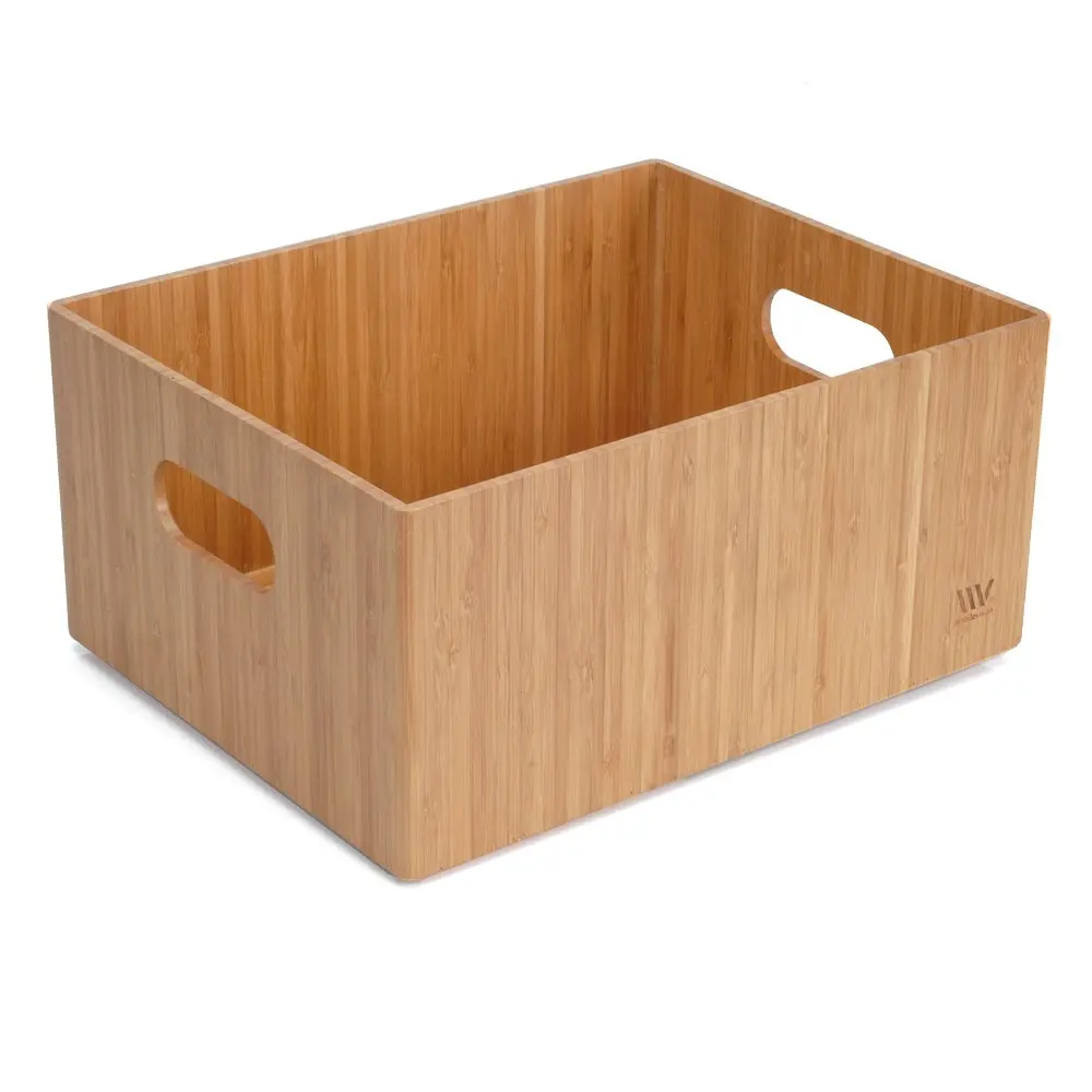 Бамбуковый ящик для хранения, прочный ящик с ручками, Штабелируемый, для игрушек, постельных принадлежностей, одежды, детских принадлежностей