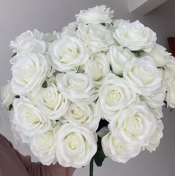 Multi Color 9 Head White Rose Bushes Floral Arrangements Bulk Silk Artificial Flowers Rose Bunch for Wedding Party