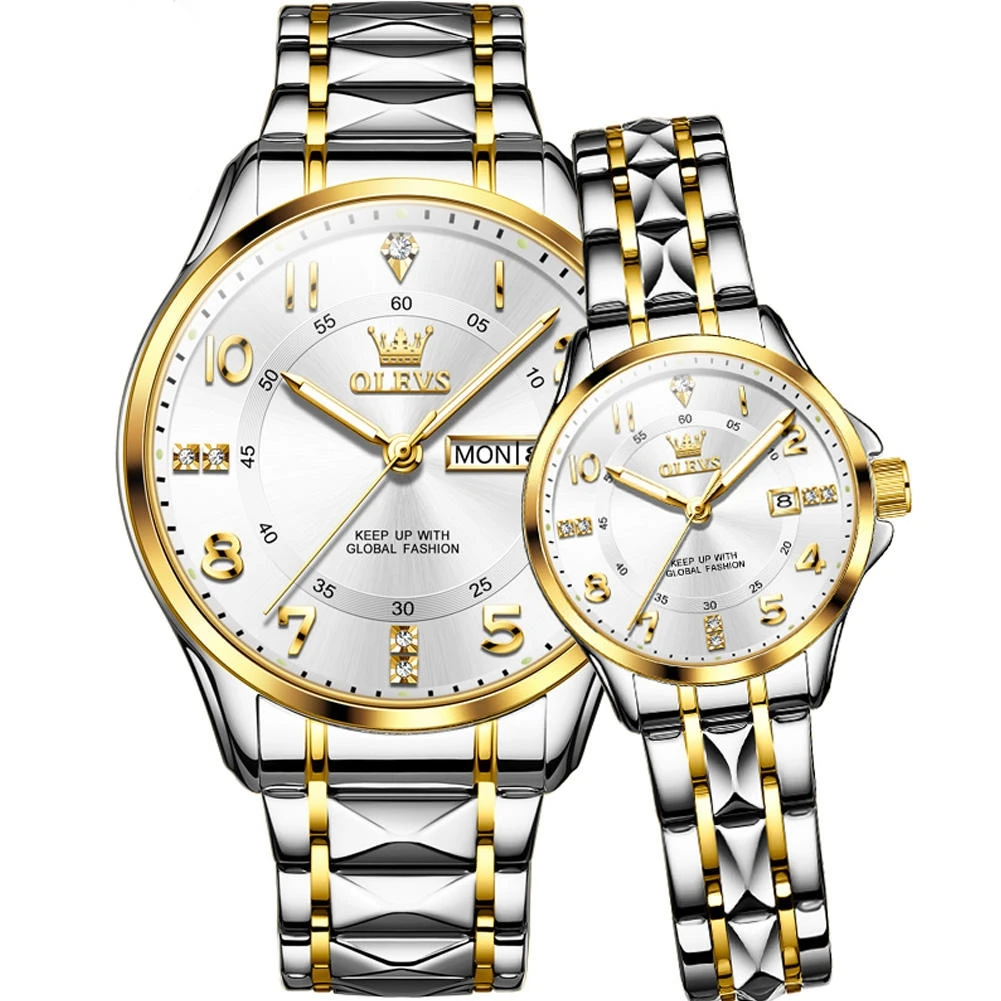 Cost effective 2910 Quartz Watch for Couples Stainless Steel Strap Couples Wristwatches Luminous Hands Auto Date Business Watch