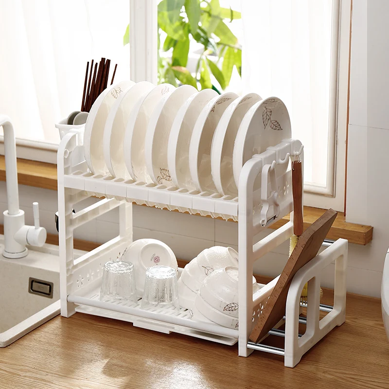 Wholesale kitchen plastic Dish Drying Rack Double layer drain bowl rack dish rack stainless steel