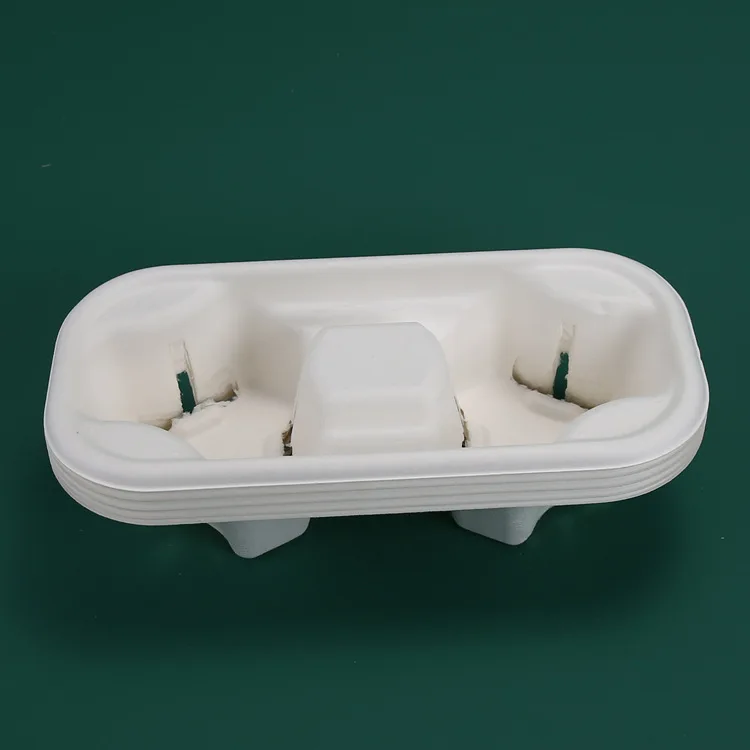 
Takeaway Disposable Drink Pulp Mould 2PCS Biodegradable Paper Coffee Cup Holder Tray 