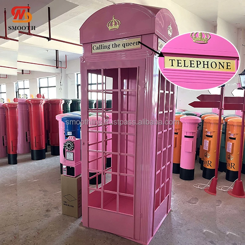 SMOOTH Customized Logo Vintage Pink Telephone Booth Photo Booth Backdrop for Party Wedding