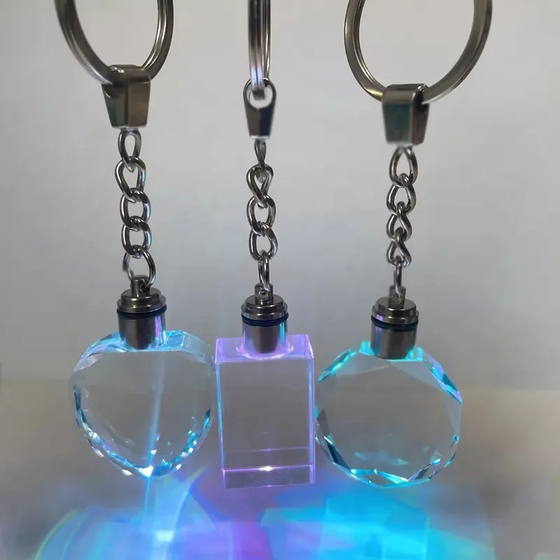 LED Keychain Crystal Colorful Light Key Crystal Keychain and can be Custom LOGO