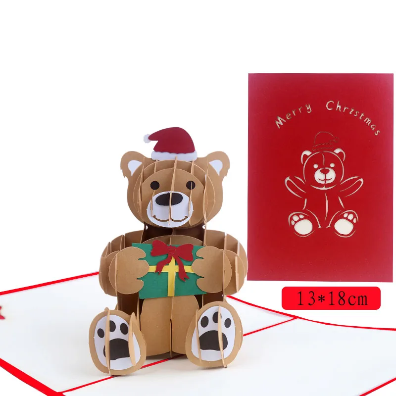 New Arrival Paper Craft Personalized  Lovely Bear 3d Pop Up Christmas Cards  For Kids with Envelope