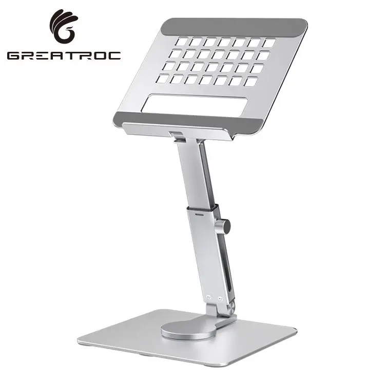Great Roc foldable portable desktop tablet mount for Ipad height adjustable aluminum tablet stand holder with 360 rotating base