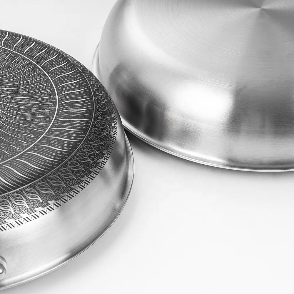 Professional Quality Custom Korean Kitchen 18/8 Tryply Stainless Steel Non Stick Honeycomb Round Stir Frying Pan