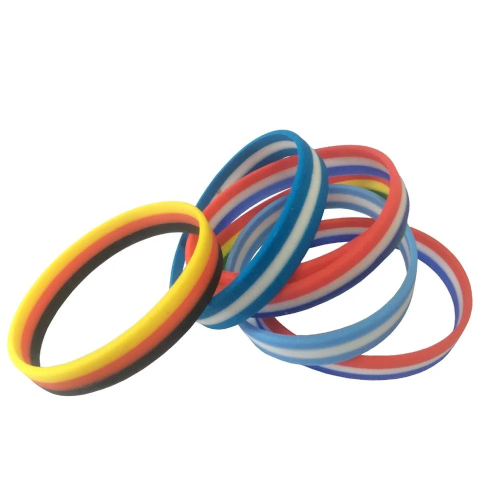 Customized France Flag Layer Tricolors Strips Printing LOGO Silicone Bracelet Wristband Rubber Hand Band