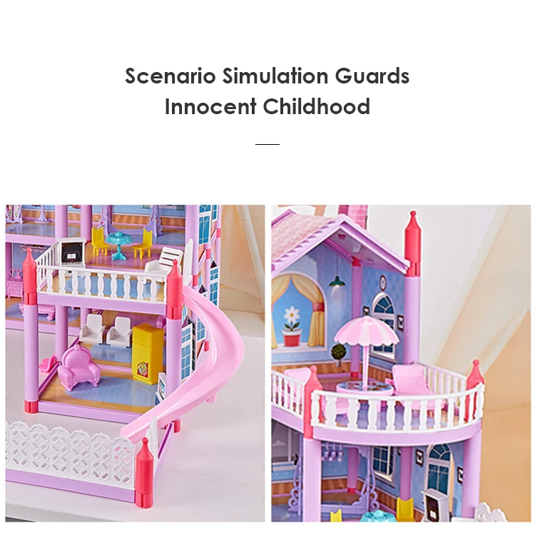 Zhoya DIY Baby Dollhouse Little Girls Funny House Child Pretend Play Building Toys Plastic Doll House With Furniture